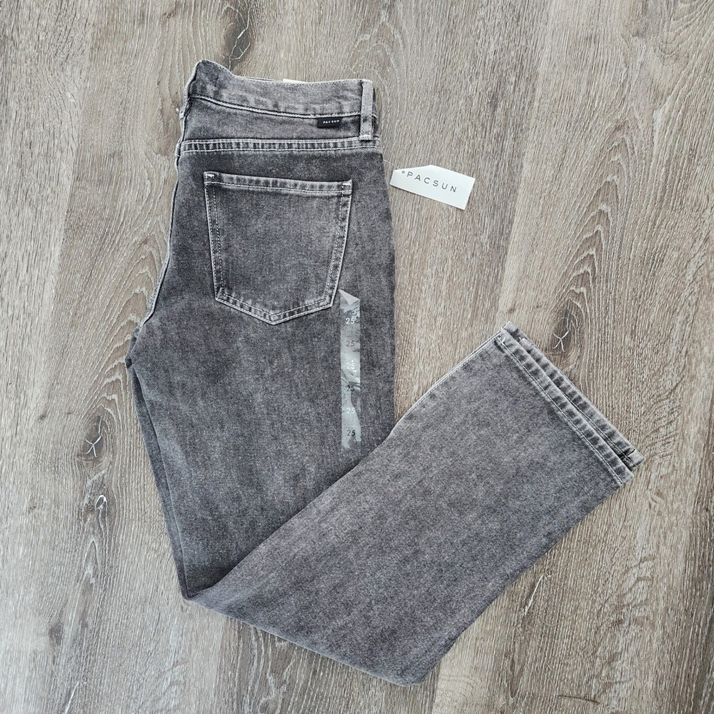 PacSun Low Rise Straight Leg Jeans Washed Black Acid Wash Side Slit Size 25